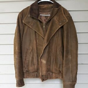 LW vtg Brown Bomber Leather Jacket Mens Size Large